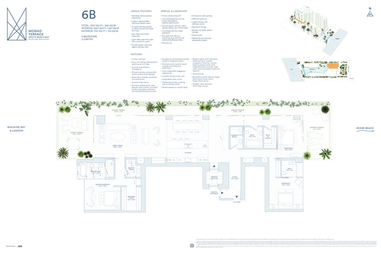 Plan 6B floor plan, Garden Floors, Monad Terrace: 3 Bedrooms, 3.5 Bathrooms, 3,767 square feet total