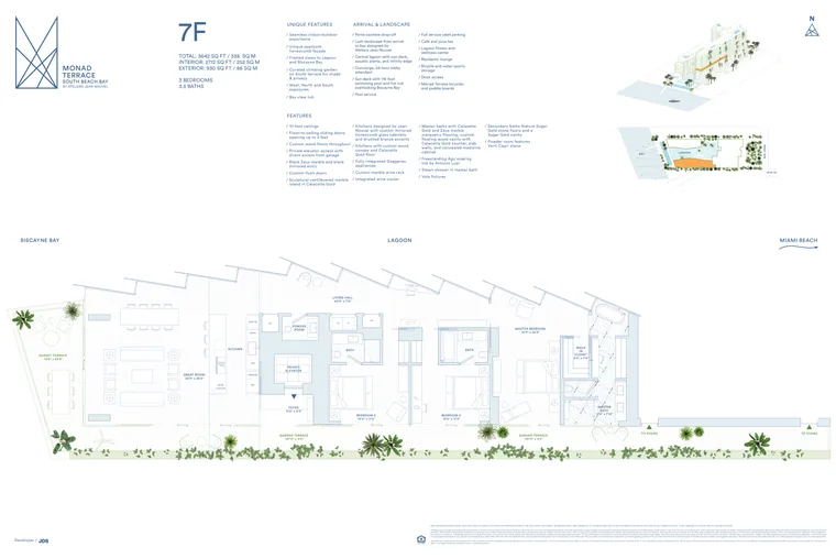 Plan 7F floor plan, Garden Floors, Monad Terrace: 3 Bedrooms, 3.5 Bathrooms, 3,642 square feet total